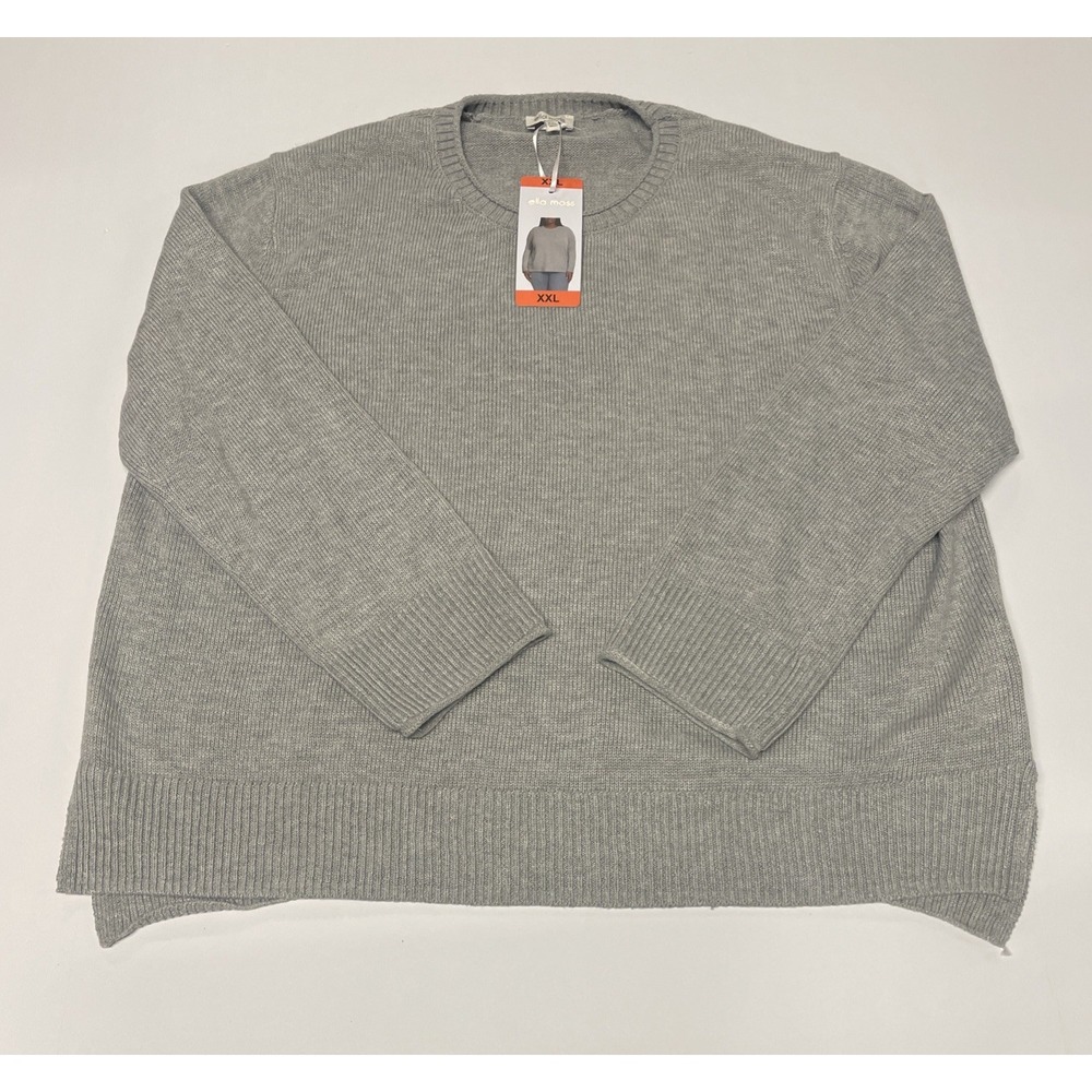 Ella Moss Womens Crewneck Sweater Gray Ribbed Pullover XXL